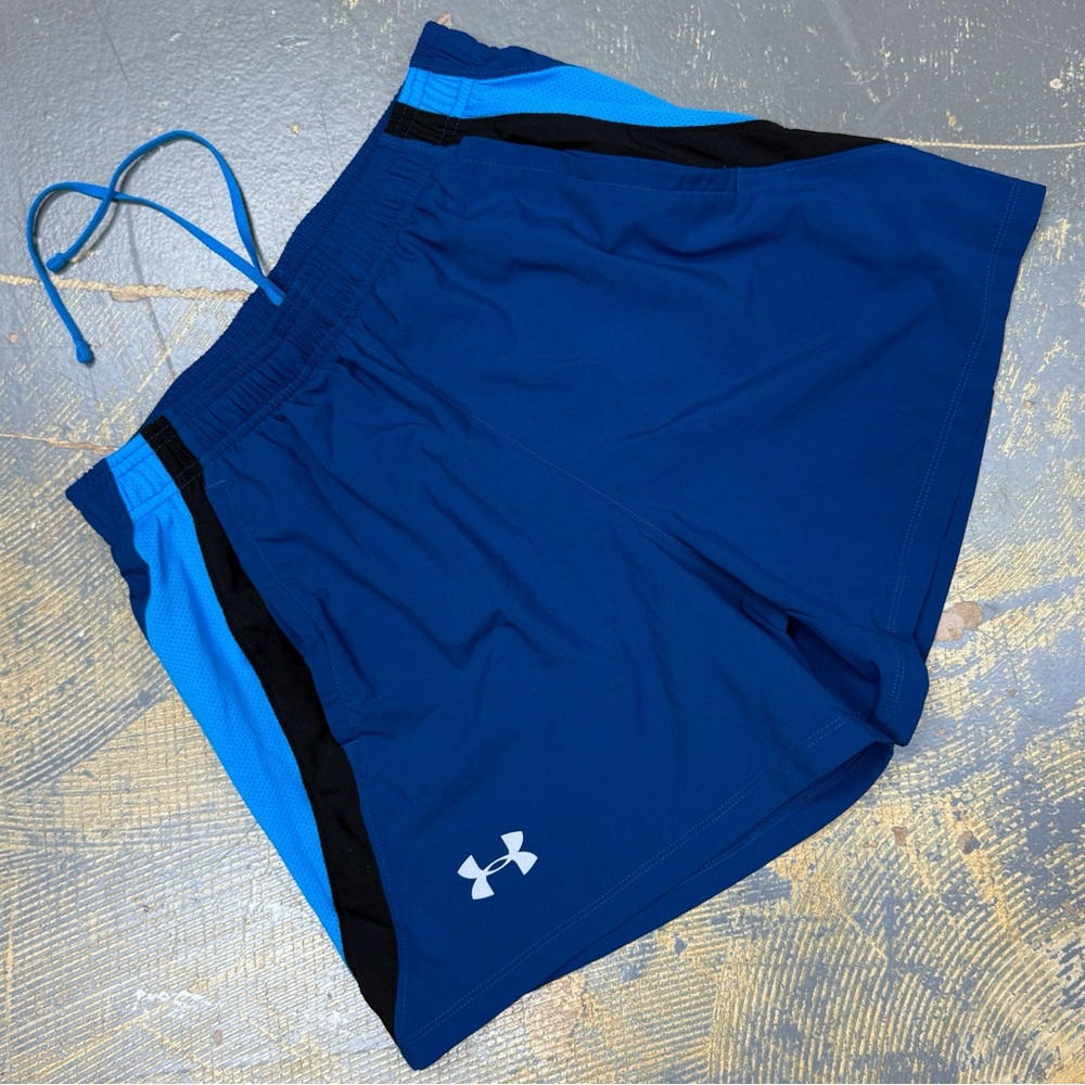 Under Armor Running Training Fitness Shorts Medium Black Blue 1326571 Brief